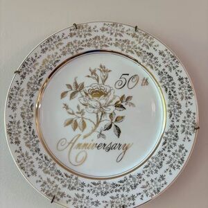 Vintage 50th Anniversary Plate Gold Floral Norcrest Chatillon Porcelain
